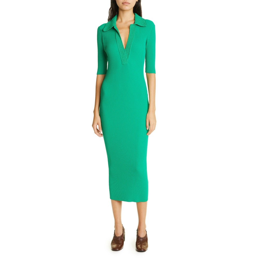 A.L.C. Adrian Ribbed Knit Mixed Media Polo‎ Midi Dress S